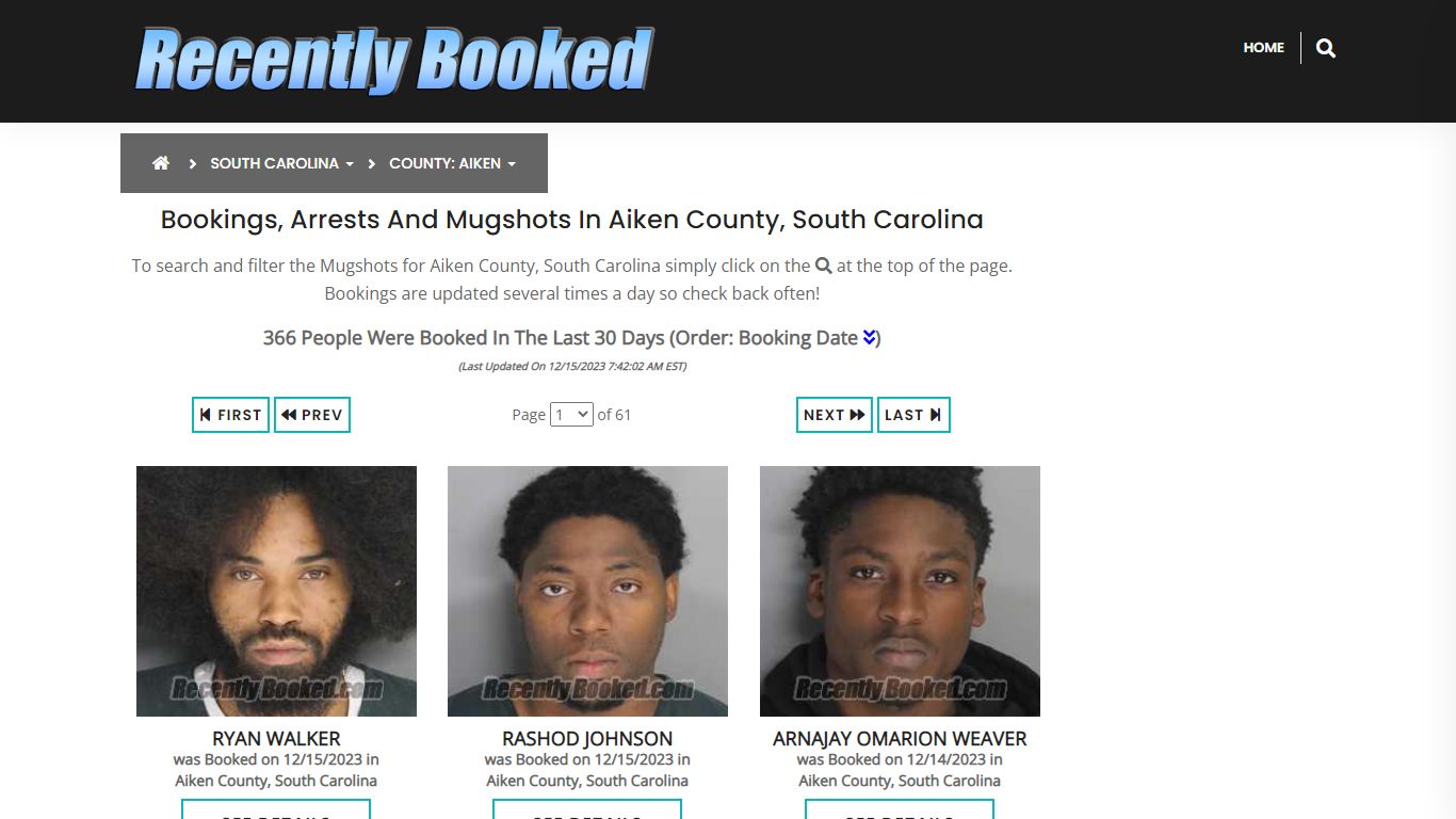 Bookings, Arrests and Mugshots in Aiken County, South Carolina